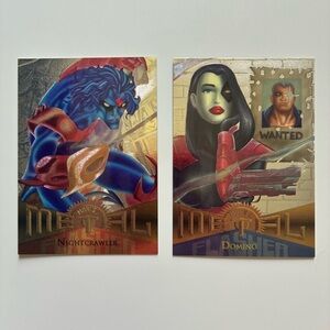 VTG‎ 1995 Fleer Marvel Metal Nightcrawler & Domino Trading Card Lot of 2